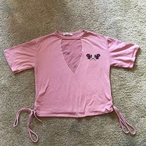 Pink Vneck cut t-shirt